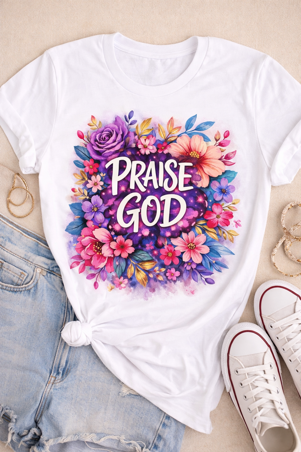 Praise God Floral DTF Transfer